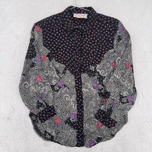 Vintage 90s Sherry Holt Top Rose and Lace Print Made in USA Whimsigoth Boho S